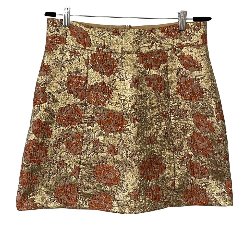 Maeve Athropologie Metallic Floral Tapestry Mini Skirt Size 10 Regency Romantic - Picture 2 of 7